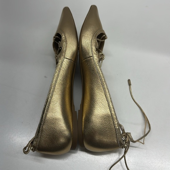 Michael Kors Tabby Ballet Flats Shoes Leather Pointed Toe Ankle Strap  Gold 7.5 - Picture 8 of 11
